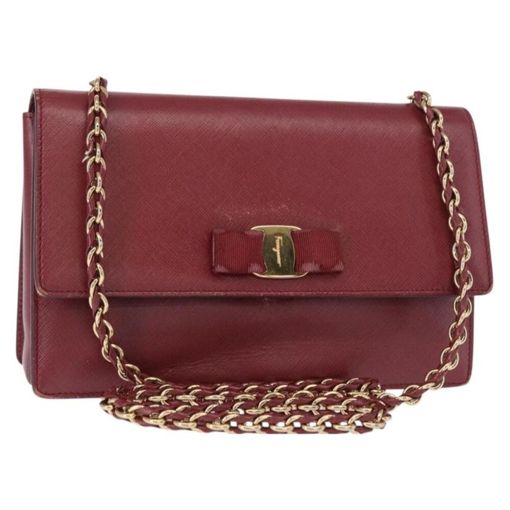 Salvatore Ferragamo Vala Chain Leather Burgundy Leather Shoulder Bag Bag